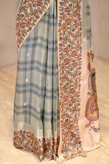 Sky Blue Semi Silk Saree With Kalamkari Print