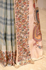 Sky Blue Semi Silk Saree With Kalamkari Print