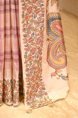 Old Rose Pink Semi Silk Saree With Kalamkari Print