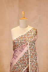 Old Rose Pink Semi Silk Saree With Kalamkari Print