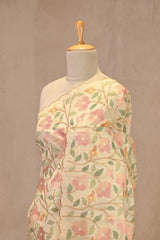 Beige Semi-Tussar Saree with Multicolour Floral Embroidery