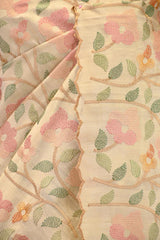 Beige Semi-Tussar Saree with Multicolour Floral Embroidery