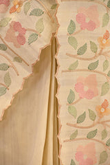 Beige Semi-Tussar Saree with Multicolour Floral Embroidery