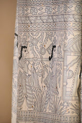 Powder Blue Semi Tusser Saree with Madhubani Printed Border