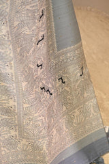Powder Blue Semi Tusser Saree with Madhubani Printed Border