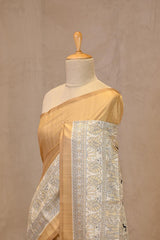 Mustard Yellow Semi Tusser Saree with Madhubani Printed Border