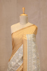 Mustard Yellow Semi Tusser Saree with Madhubani Printed Border