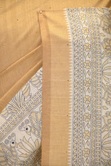 Mustard Yellow Semi Tusser Saree with Madhubani Printed Border