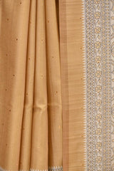Mustard Yellow Semi Tusser Saree with Madhubani Printed Border
