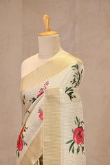 Off-White Semi-Tussar Saree with Digital Floral Prints