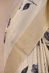 Off-White Semi-Tussar Saree with Floral Prints