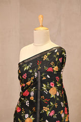 Black Semi-Tussar Saree with Multicolour Floral Embroidery