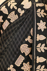 Black Semi-Tussar Silk Saree with Gold zari woven checks