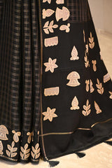 Black Semi-Tussar Silk Saree with Gold zari woven checks