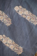Classic Beige Semi-Tussar Saree with Floral Embroidery