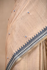 Classic Beige Semi-Tussar Saree with Floral Embroidery