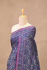 Navy Blue Jamdani Semi Silk Saree with Floral Jaal