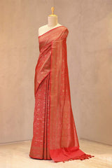 Red Soft Silk Saree With Antique Zari Floral Jaal