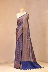 Royal Blue Soft Silk Saree With Antique Zari Floral Jaal