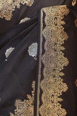 Black Viscose Silk Saree with Gold and Silver Zari Floral Buta