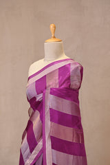 Purple Viscose Silk Saree with Gold and Silver Tissue Stripes