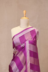 Purple Viscose Silk Saree with Gold and Silver Tissue Stripes