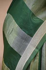 Green Viscose Silk Saree with Gold and Silver Tissue Stripes