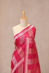 Pink Viscose Silk Saree with Gold and Silver Tissue Stripes