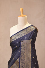 Blue Viscose Silk Saree with Checks and Floral Buti