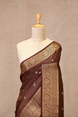Brown Viscose Silk Saree with Checks and Floral Buti