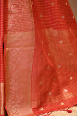 Red Viscose Silk Saree with Checks and Floral Buti