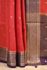 Red Viscose Silk Saree with Zari Checks and Sona-Rupa Buti