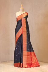 Blue Viscose Silk Saree with Zari Checks and Sona-Rupa Buti