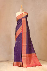 Purple Viscose Silk Saree with Zari Checks and Sona-Rupa Buti