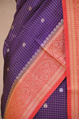 Purple Viscose Silk Saree with Zari Checks and Sona-Rupa Buti