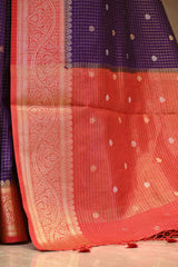 Purple Viscose Silk Saree with Zari Checks and Sona-Rupa Buti
