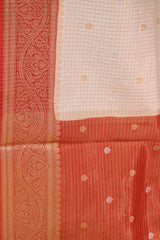 White Viscose Silk Saree with Zari Checks and Sona-Rupa Buti