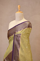 Sage Green Viscose Silk Saree with Sona-Rupa Floral Buti and Zari Checks