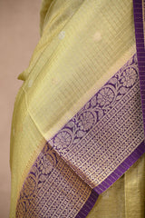 Sage Green Viscose Silk Saree with Sona-Rupa Floral Buti and Zari Checks