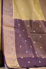 Sage Green Viscose Silk Saree with Sona-Rupa Floral Buti and Zari Checks