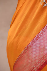 Yellow Semi Silk Saree with Silver Zari Floral Leheriya