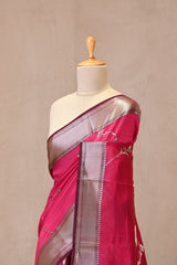 Pink Semi Silk Saree with Silver Zari Floral Leheriya