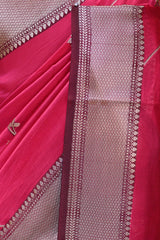 Pink Semi Silk Saree with Silver Zari Floral Leheriya