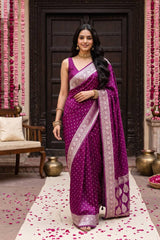 Wine Soft Viscose Silk Saree with Silver Zari Butis