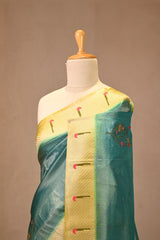 Sea Blue Semi-Tissue Saree with Meenakari Zari Floral Buta