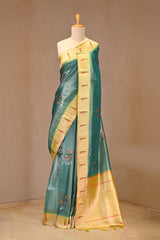 Sea Blue Semi-Tissue Saree with Meenakari Zari Floral Buta