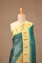 Sea Blue Semi-Tissue Saree with Meenakari Zari Floral Buta