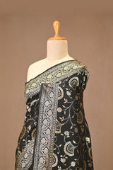 Black Semi Tusser Silk Saree with Watergold Zari Floral Jaal