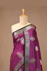 Magenta Purple Viscose Silk Saree with Watergold Zari Paisley Buta