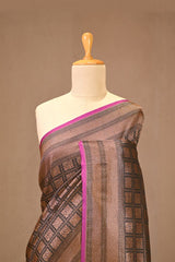 Black Soft Silk Saree with Antique Zari Brocade and Floral Border
